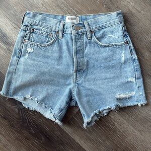 Agolde 25 PARKER LONG Swapmeet Distressed Denim Shorts